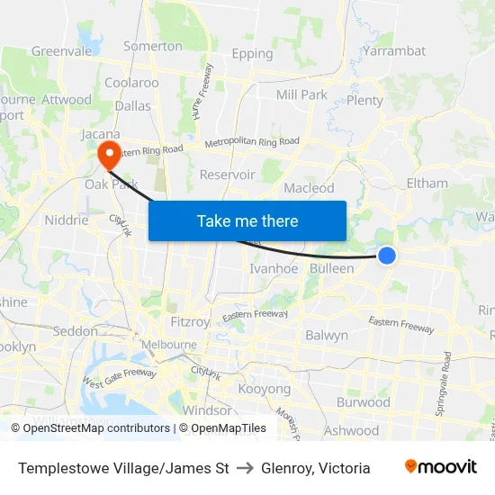 Templestowe Village/James St to Glenroy, Victoria map