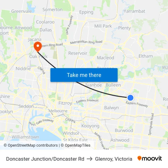 Doncaster Junction/Doncaster Rd to Glenroy, Victoria map