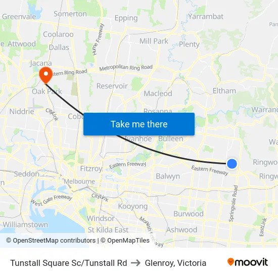 Tunstall Square Sc/Tunstall Rd to Glenroy, Victoria map