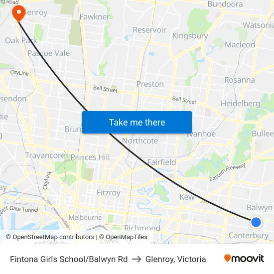 Fintona Girls School/Balwyn Rd to Glenroy, Victoria map