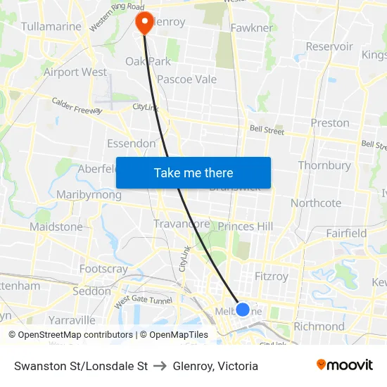 Swanston St/Lonsdale St to Glenroy, Victoria map
