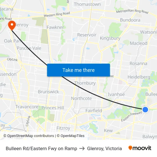 Bulleen Rd/Eastern Fwy on Ramp to Glenroy, Victoria map