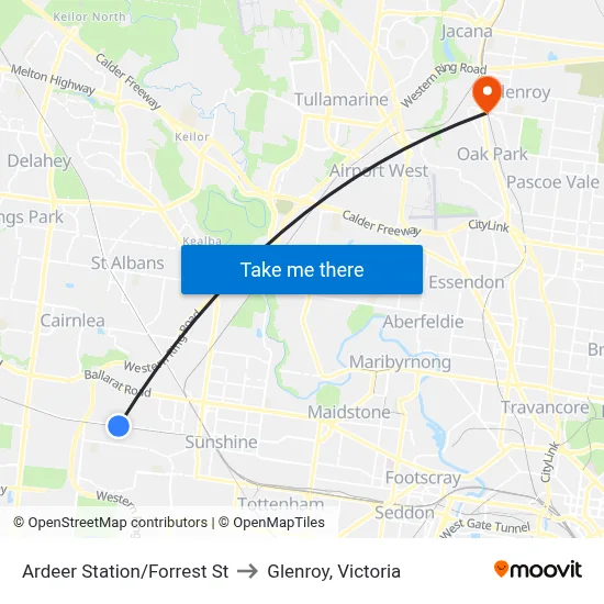 Ardeer Station/Forrest St to Glenroy, Victoria map