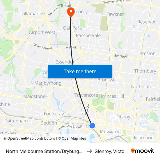 North Melbourne Station/Dryburgh St to Glenroy, Victoria map