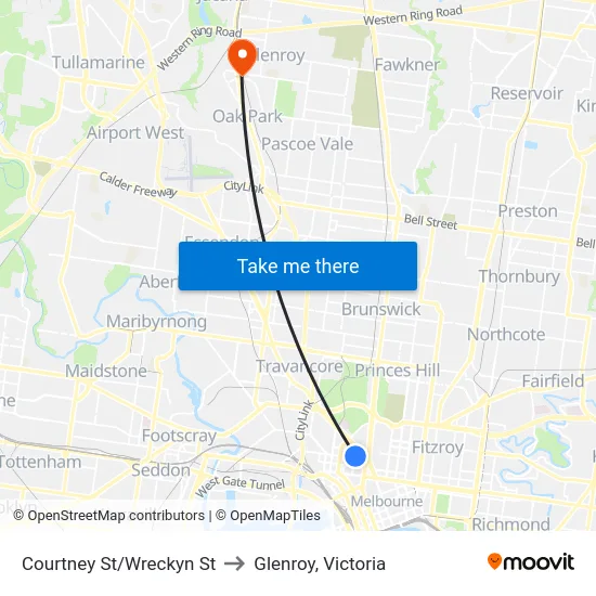 Courtney St/Wreckyn St to Glenroy, Victoria map