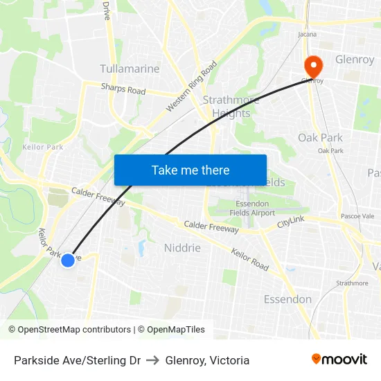 Parkside Ave/Sterling Dr to Glenroy, Victoria map