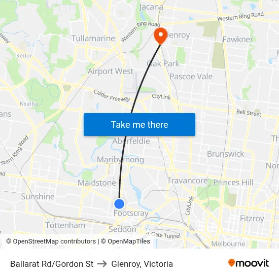 Ballarat Rd/Gordon St to Glenroy, Victoria map