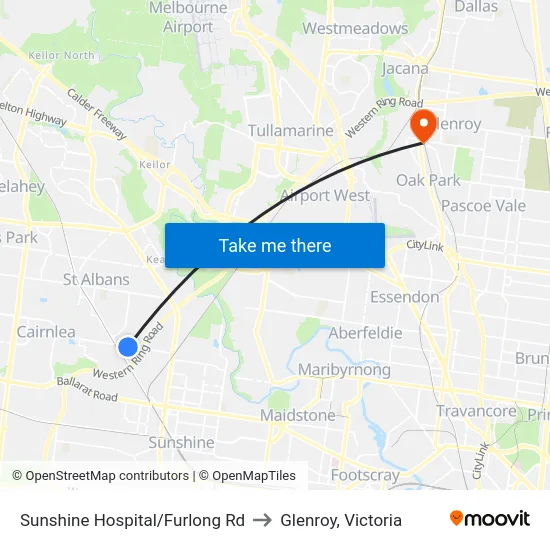 Sunshine Hospital/Furlong Rd to Glenroy, Victoria map