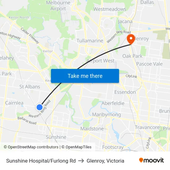Sunshine Hospital/Furlong Rd to Glenroy, Victoria map