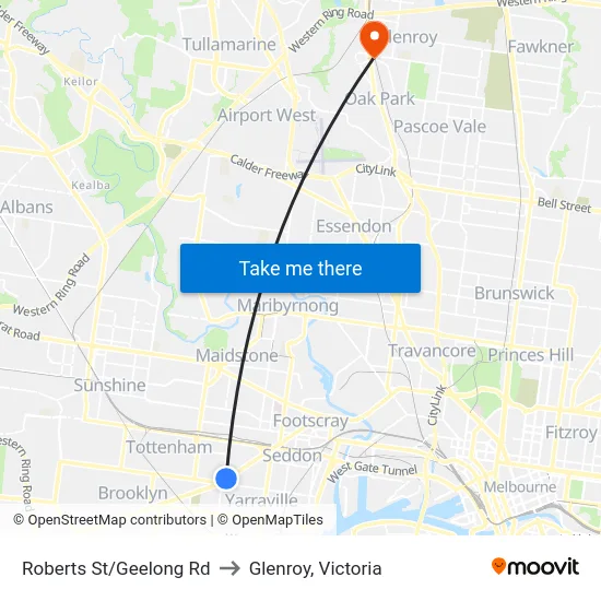 Roberts St/Geelong Rd to Glenroy, Victoria map