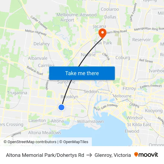 Altona Memorial Park/Dohertys Rd to Glenroy, Victoria map
