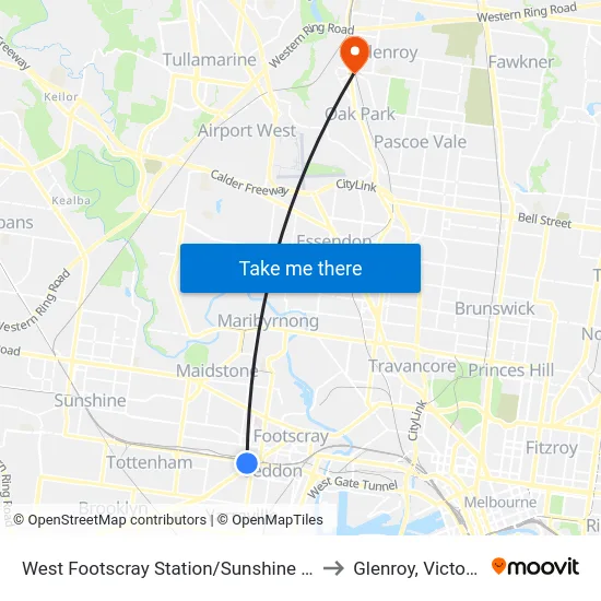 West Footscray Station/Sunshine Rd to Glenroy, Victoria map