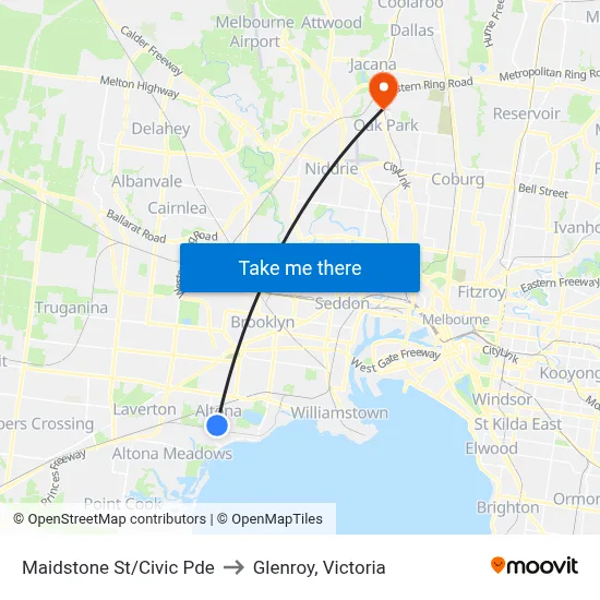 Maidstone St/Civic Pde to Glenroy, Victoria map