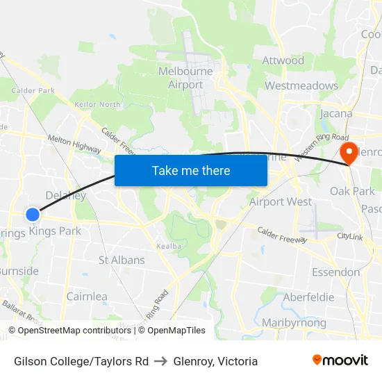 Gilson College/Taylors Rd to Glenroy, Victoria map