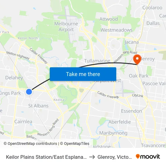 Keilor Plains Station/East Esplanade to Glenroy, Victoria map