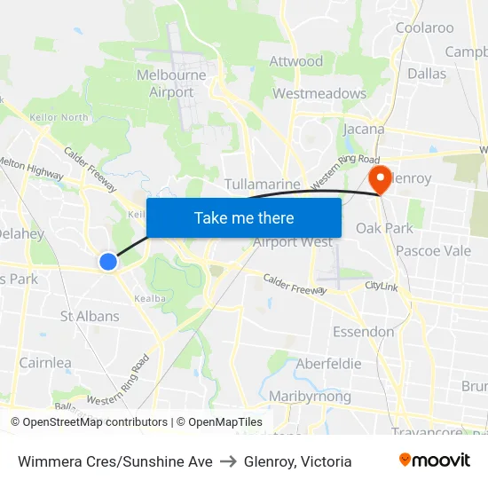 Wimmera Cres/Sunshine Ave to Glenroy, Victoria map