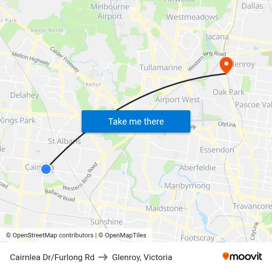 Cairnlea Dr/Furlong Rd to Glenroy, Victoria map