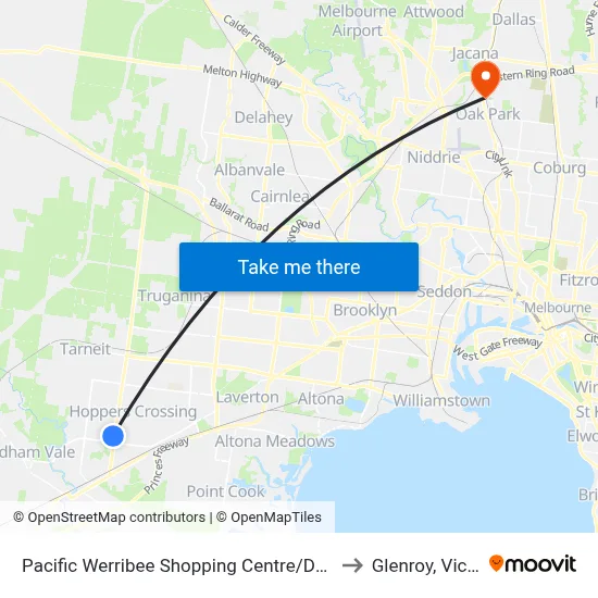 Pacific Werribee Shopping Centre/Derrimut Rd to Glenroy, Victoria map