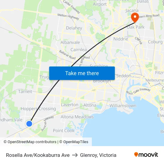 Rosella Ave/Kookaburra Ave to Glenroy, Victoria map