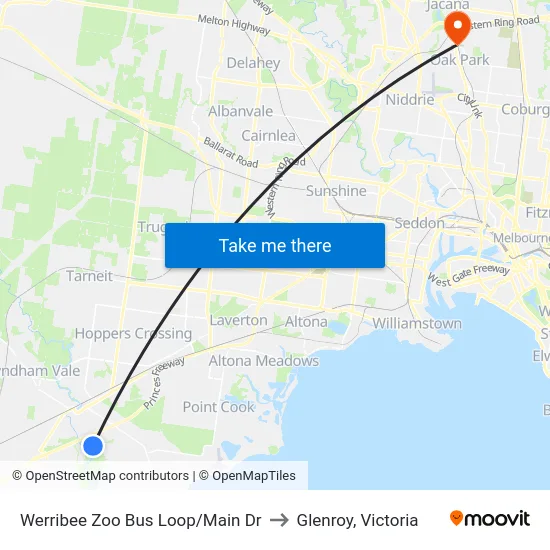 Werribee Zoo Bus Loop/Main Dr to Glenroy, Victoria map