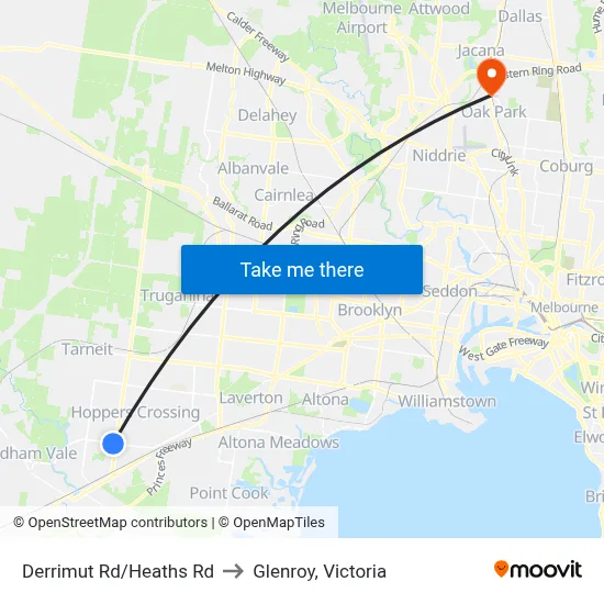 Derrimut Rd/Heaths Rd to Glenroy, Victoria map