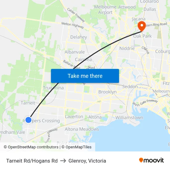 Tarneit Rd/Hogans Rd to Glenroy, Victoria map