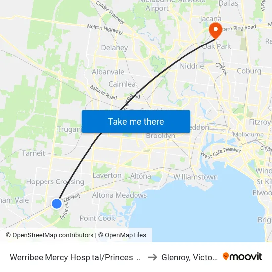Werribee Mercy Hospital/Princes Hwy to Glenroy, Victoria map