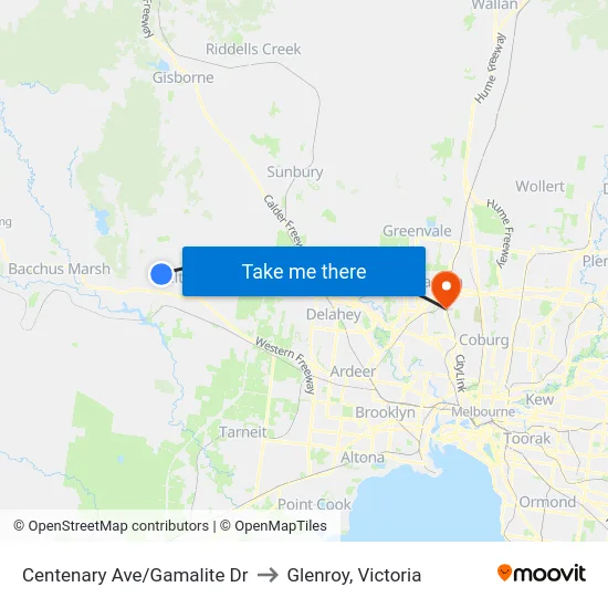 Centenary Ave/Gamalite Dr to Glenroy, Victoria map