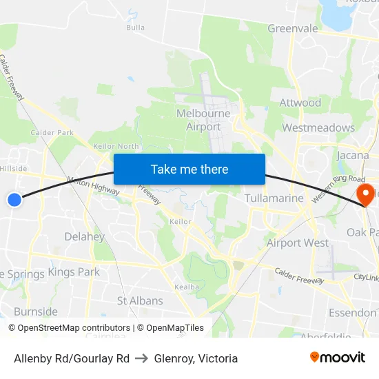 Allenby Rd/Gourlay Rd to Glenroy, Victoria map