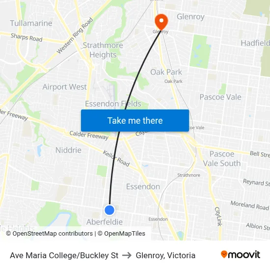 Ave Maria College/Buckley St to Glenroy, Victoria map