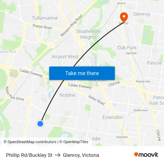 Phillip Rd/Buckley St to Glenroy, Victoria map