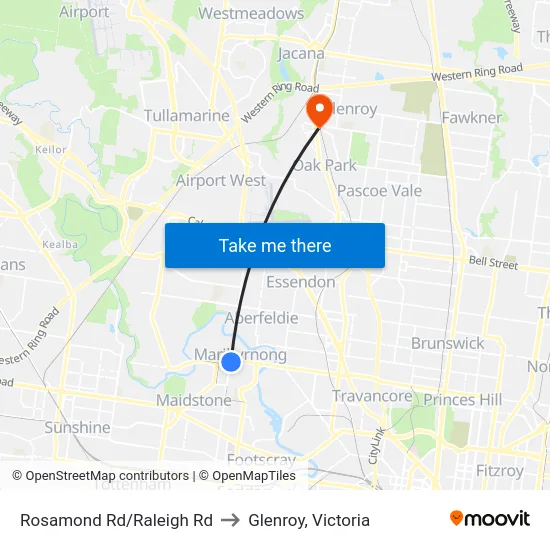 Rosamond Rd/Raleigh Rd to Glenroy, Victoria map