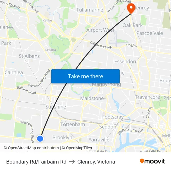 Boundary Rd/Fairbairn Rd to Glenroy, Victoria map