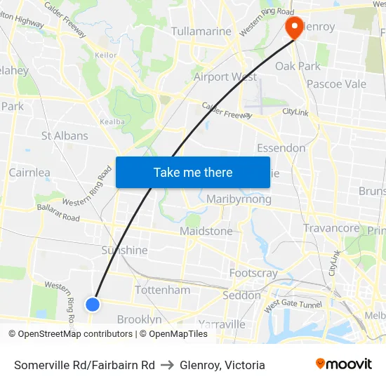 Somerville Rd/Fairbairn Rd to Glenroy, Victoria map