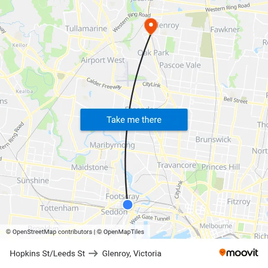Hopkins St/Leeds St to Glenroy, Victoria map