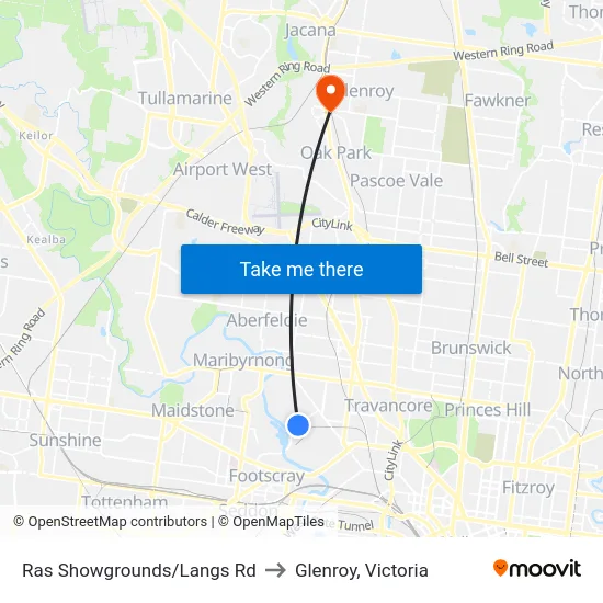 Ras Showgrounds/Langs Rd to Glenroy, Victoria map