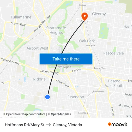 Hoffmans Rd/Mary St to Glenroy, Victoria map