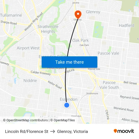 Lincoln Rd/Florence St to Glenroy, Victoria map
