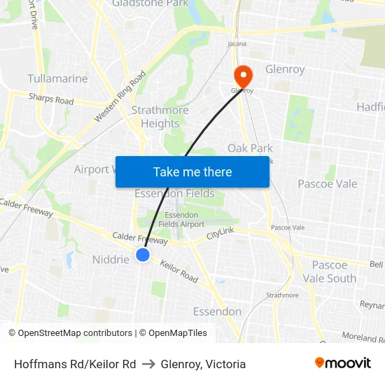 Hoffmans Rd/Keilor Rd to Glenroy, Victoria map