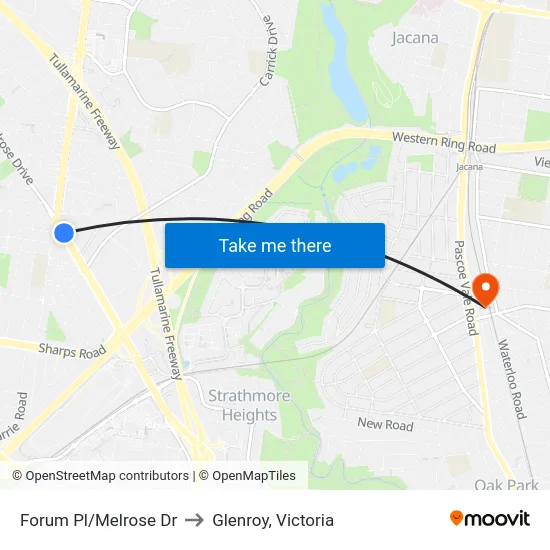 Forum Pl/Melrose Dr to Glenroy, Victoria map
