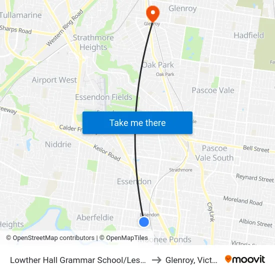 Lowther Hall Grammar School/Leslie Rd to Glenroy, Victoria map