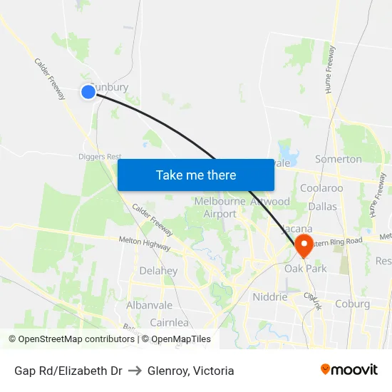 Gap Rd/Elizabeth Dr to Glenroy, Victoria map