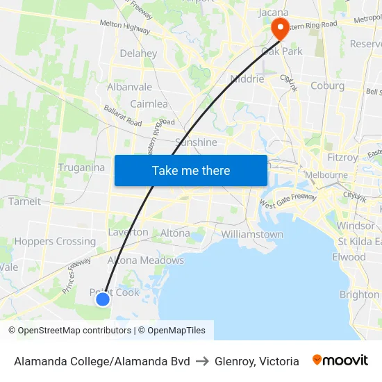 Alamanda College/Alamanda Bvd to Glenroy, Victoria map