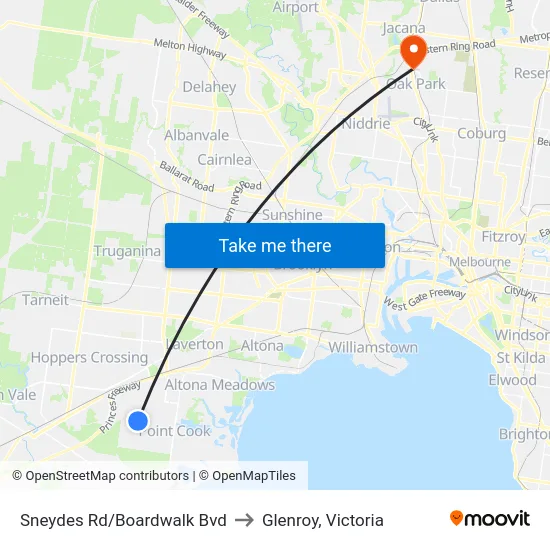 Sneydes Rd/Boardwalk Bvd to Glenroy, Victoria map