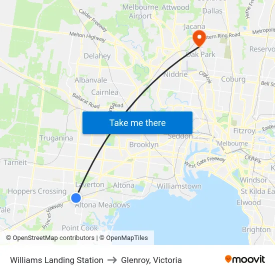 Williams Landing Station to Glenroy, Victoria map