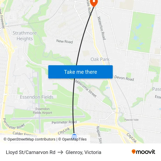 Lloyd St/Carnarvon Rd to Glenroy, Victoria map