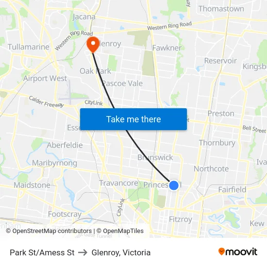Park St/Amess St to Glenroy, Victoria map