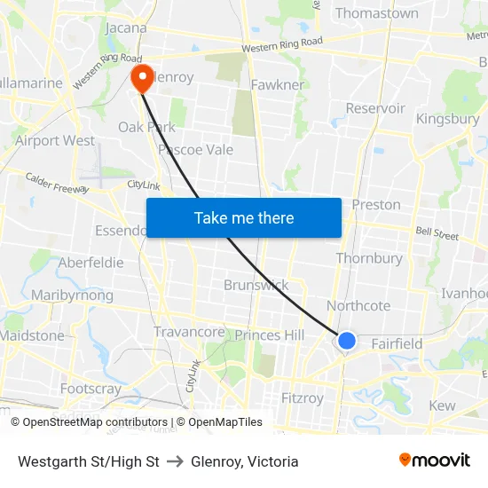 Westgarth St/High St to Glenroy, Victoria map