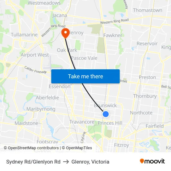 Sydney Rd/Glenlyon Rd to Glenroy, Victoria map