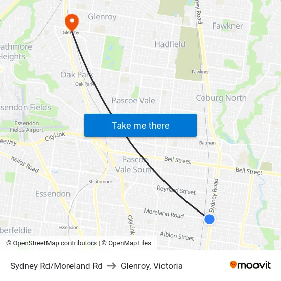 Sydney Rd/Moreland Rd to Glenroy, Victoria map